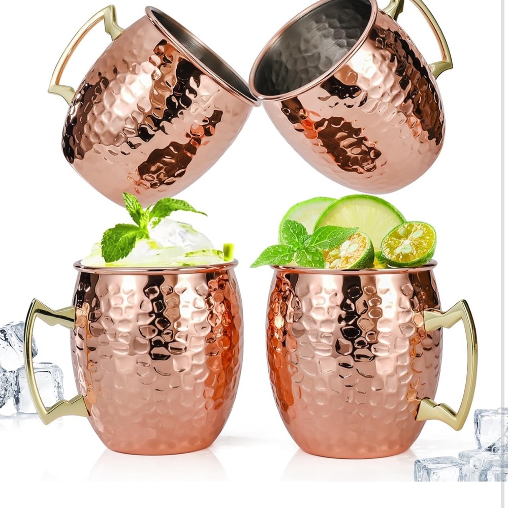 Hammered Copper Moscow Mule Mugs with Gold Handles - Set of 4